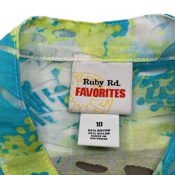 Ruby Rd Fav 3/4‎ Sleeve Button Front Burnout Shirt Teal Yellow White Floral 10 - Picture 4 of 7
